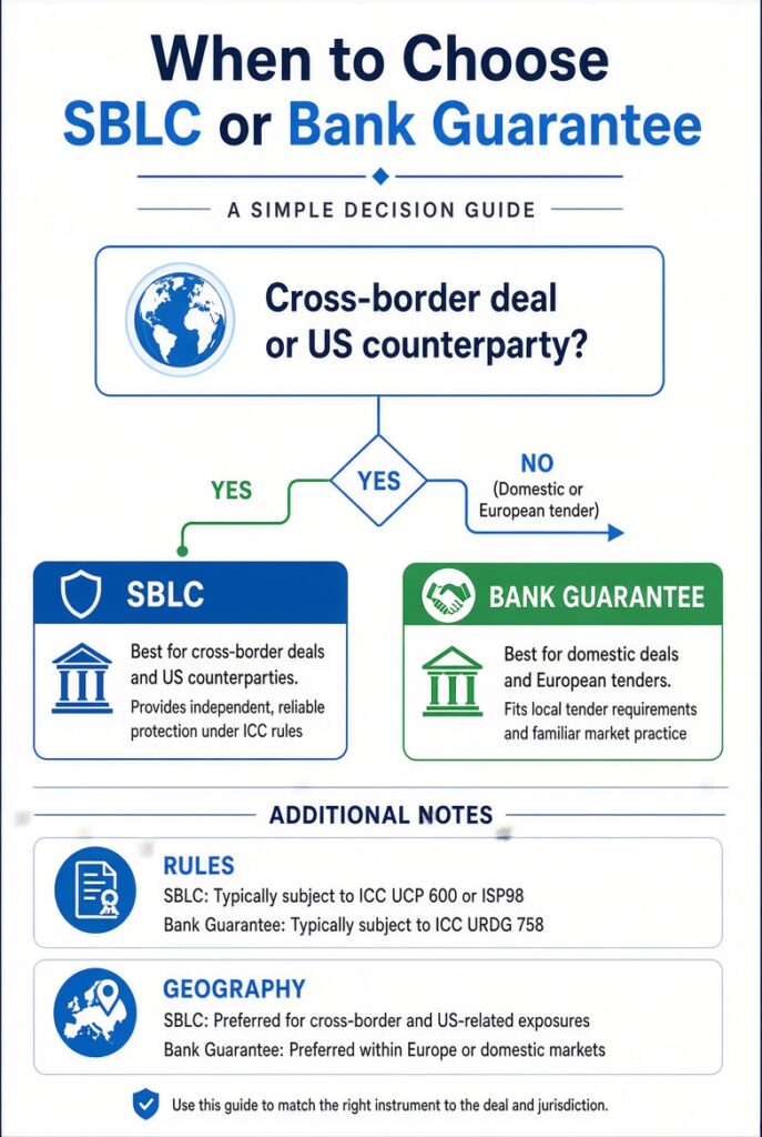 Decision guide for choosing bank instruments based on deal type