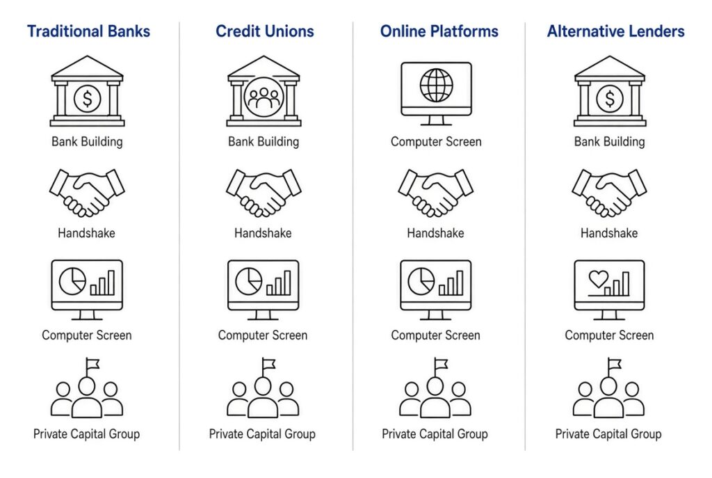 Business Loan Lenders That Drive Expansion Main types of business loan lenders including banks credit unions online platforms and alternative lenders