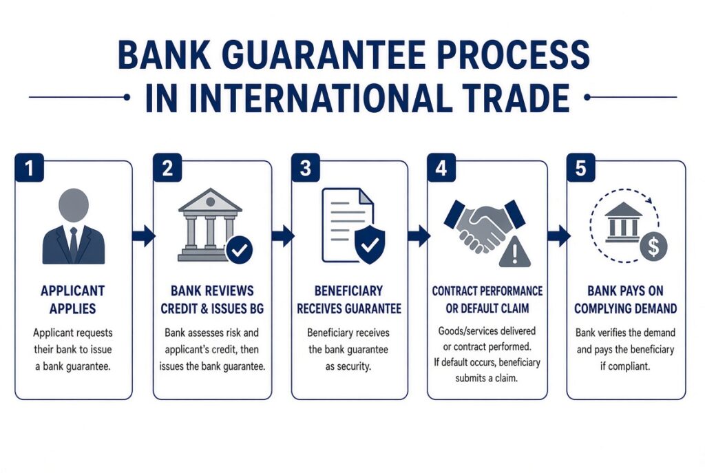 5 Ways Bank Guarantee Secure Trade Without Risk Bank guarantee process flowchart in international trade