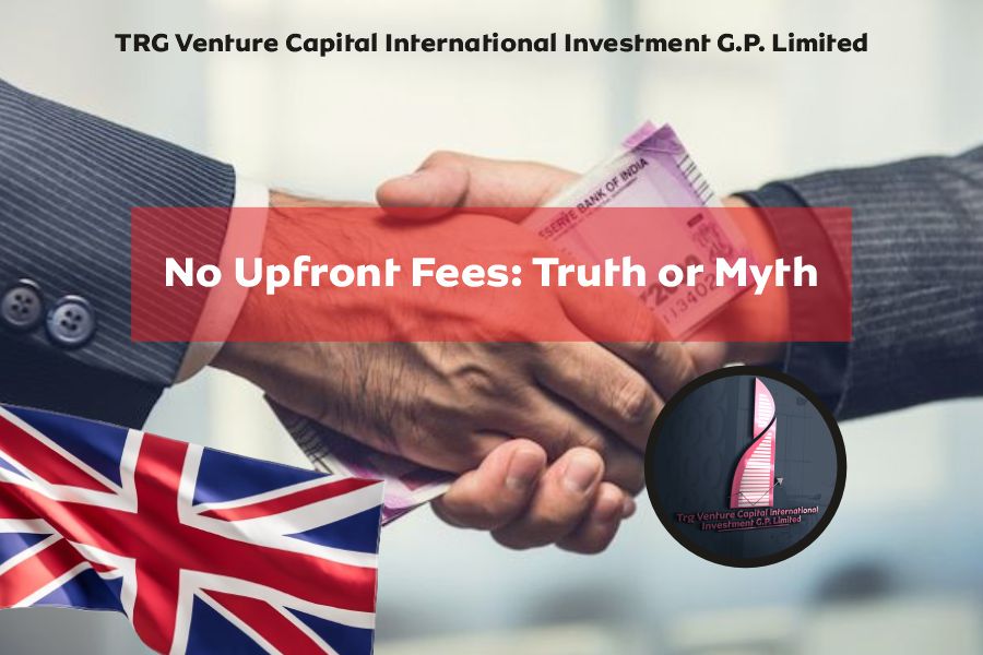 Business handshake with cash notes and flags, text overlay “No Upfront Fees: Truth or Myth” – TRG Venture Capital International Investment G.P. Limited on Loan BG SBLC and no upfront payment offers