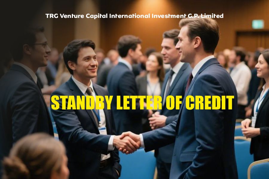 Business professionals shaking hands at a networking event representing Standby Letter of Credit (SBLC) in international trade finance and structured finance